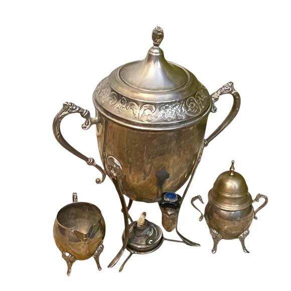 Vintage Silver-plated Coffee/Tea Dispenser Creamer Pot Lidded/Footed Sugar Bowl - Picture 1 of 12